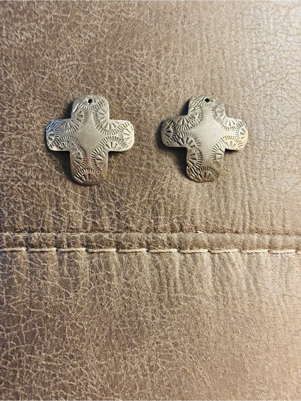 Vintage Taxco Sterling Silver Etched Cross Earrings-No Wires-  Mexico 925. $35